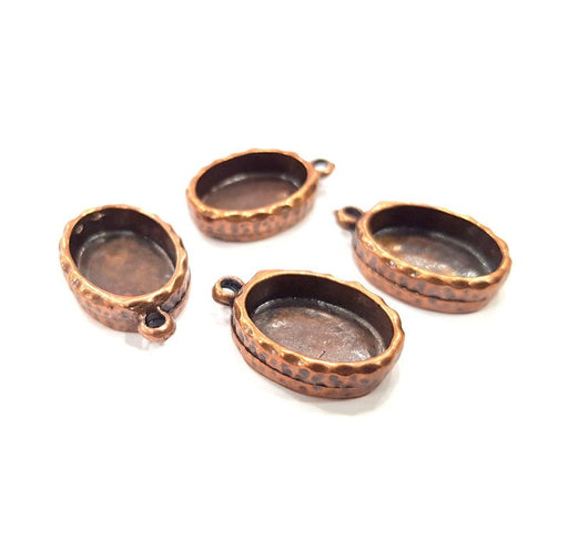 4 Copper Pendant Blank Resin Base Hammered Cabochon Blank Mosaic inlay Necklace Mounting Antique Copper Plated Metal (14x10mm blank)  G15924