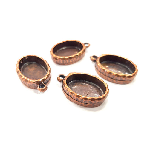 4 Copper Pendant Blank Resin Base Hammered Cabochon Blank Mosaic inlay Necklace Mounting Antique Copper Plated Metal (18x13mm blank)  G16737