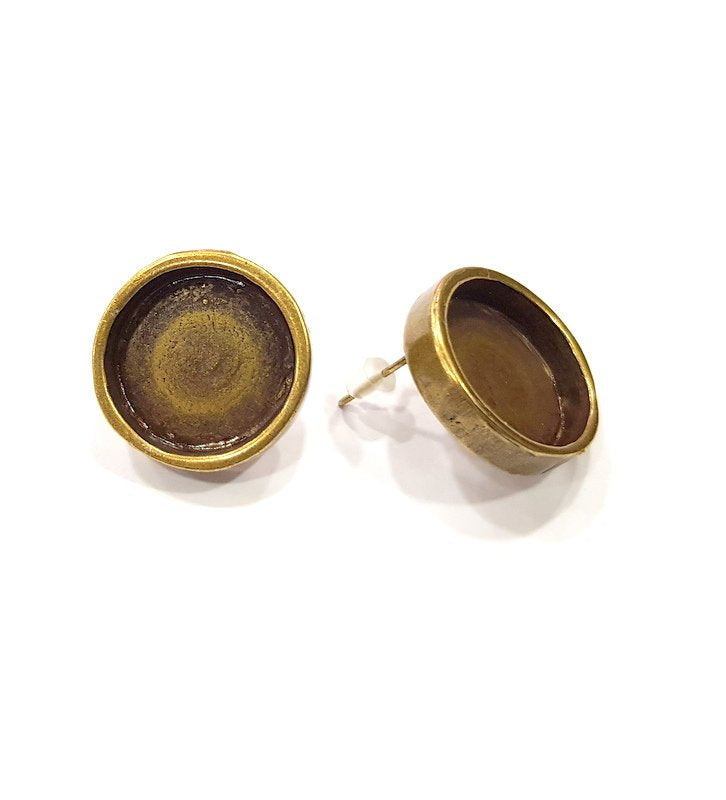 Earring Blank Backs Antique Bronze Resin Base inlay Blank Cabochon Mountings Setting Antique Bronze Plated Metal (16mm blank) 1 pair G15930