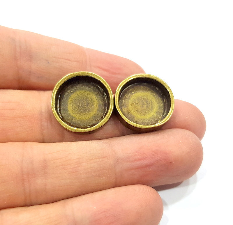Earring Blank Backs Antique Bronze Resin Base inlay Blank Cabochon Mountings Setting Antique Bronze Plated Metal (16mm blank) 1 pair G15930