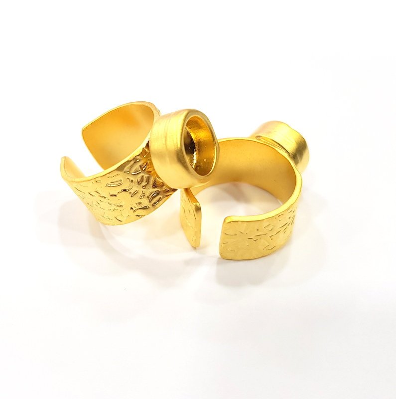 Gold Ring Base Blank Setting Cabochon Base inlay Ring Backs Mounting Adjustable Ring Base Bezel (8mm blank ) Gold Plated Metal G15931