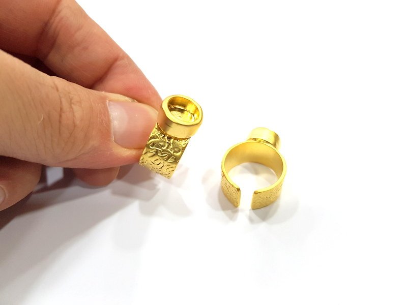 Gold Ring Base Blank Setting Cabochon Base inlay Ring Backs Mounting Adjustable Ring Base Bezel (8mm blank ) Gold Plated Metal G15931
