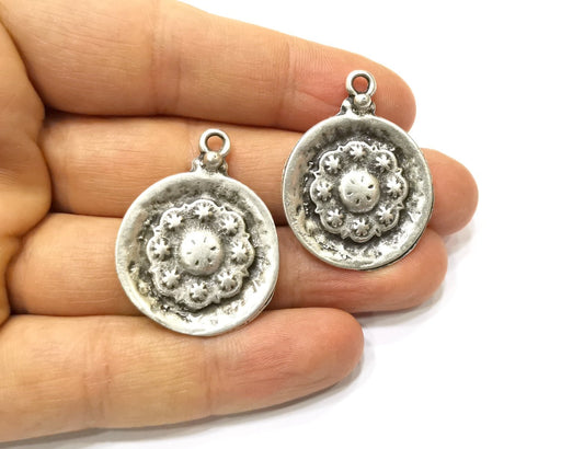 2 Silver Charms Antique Silver Plated Charms (36x28mm)  G16748