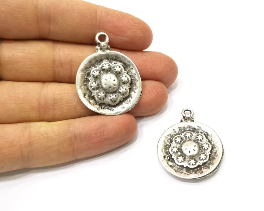 2 Silver Charms Antique Silver Plated Charms (36x28mm)  G16748