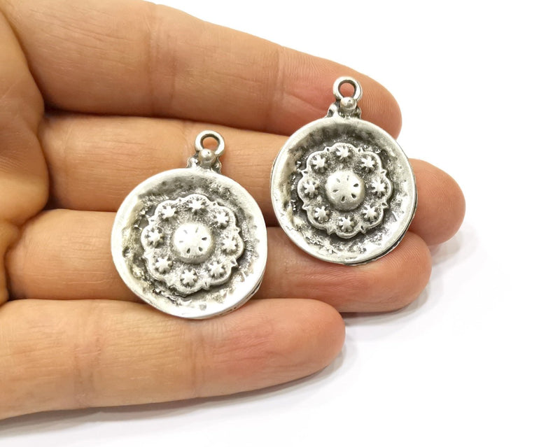 2 Silver Charms Antique Silver Plated Charms (36x28mm)  G16748