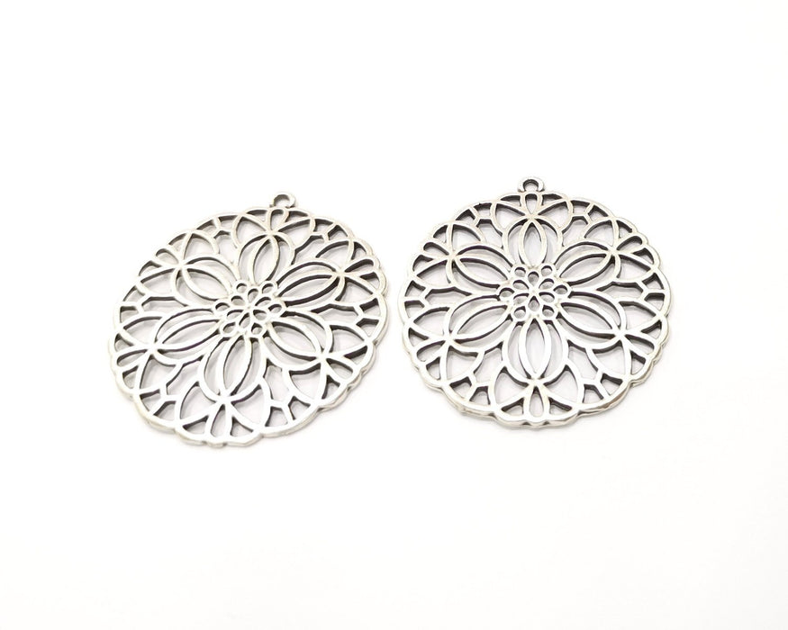 2 Silver Charms Antique Silver Plated Charms (40mm)  G16754