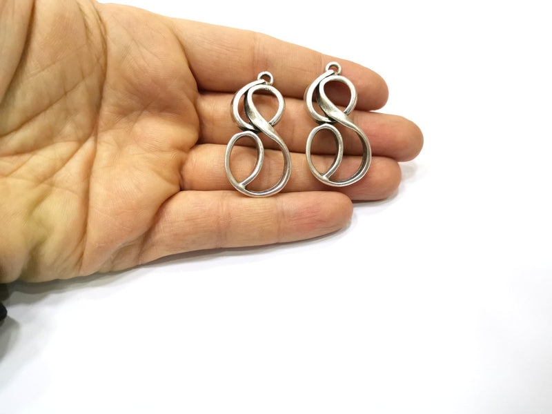 2 Silver Charms Antique Silver Plated Charms (43x20mm)  G16755