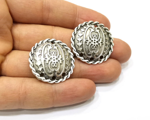 2 Silver Charms Connector Antique Silver Plated Charms (29mm)  G16759