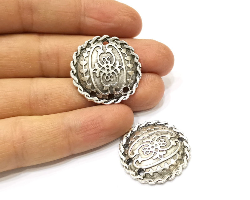 2 Silver Charms Connector Antique Silver Plated Charms (29mm)  G16759