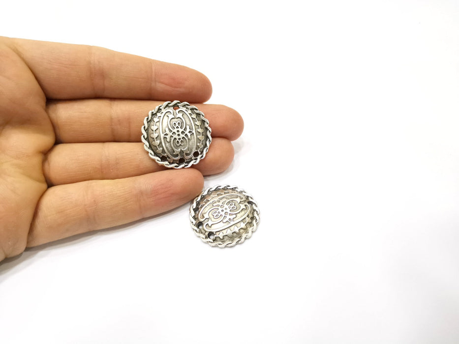 2 Silver Charms Connector Antique Silver Plated Charms (29mm)  G16759