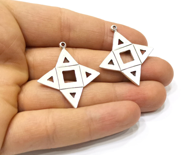 4 Star Charms Antique Silver Plated Charms (36x33mm)  G16766