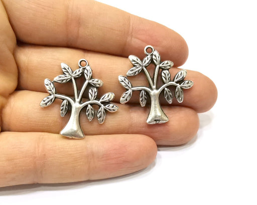 2 Tree Charms Antique Silver Plated Charms (31x30mm)  G16770