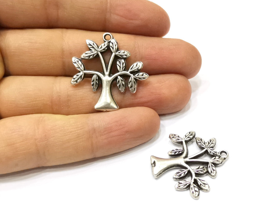 2 Tree Charms Antique Silver Plated Charms (31x30mm)  G16770