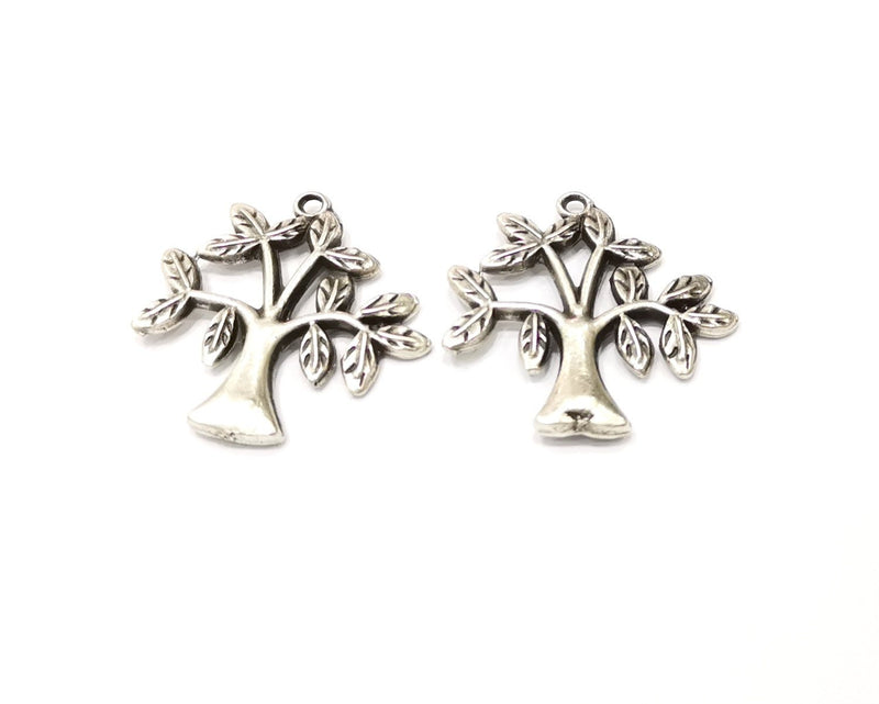 2 Tree Charms Antique Silver Plated Charms (31x30mm)  G16770