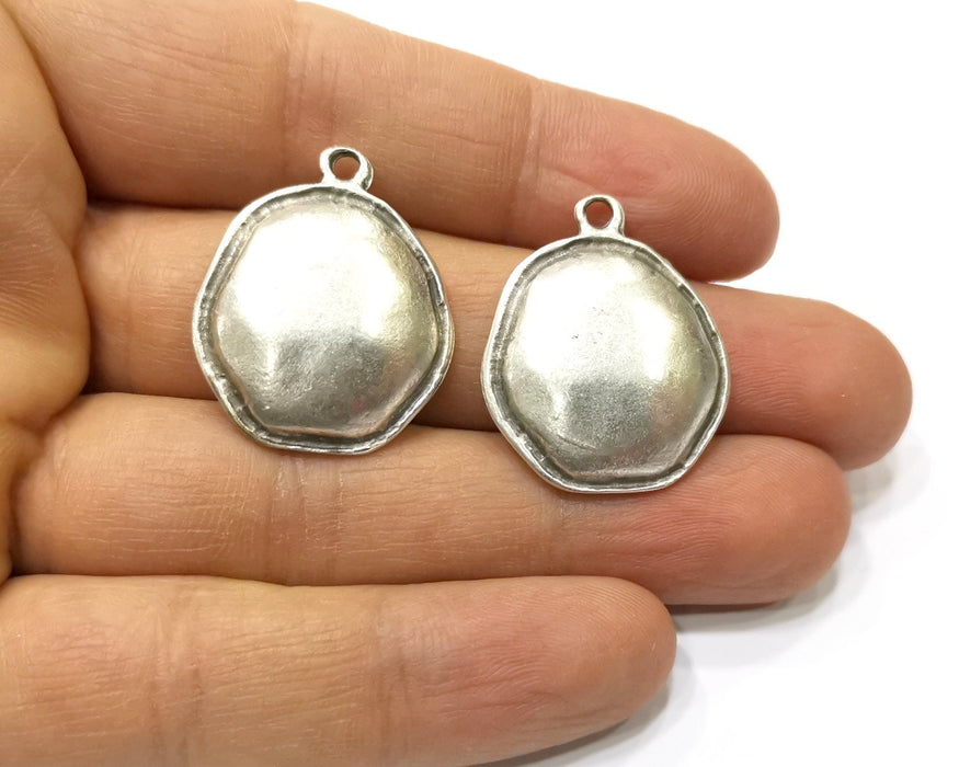 2 Silver Charms Antique Silver Plated Charms (29x23mm)  G16779