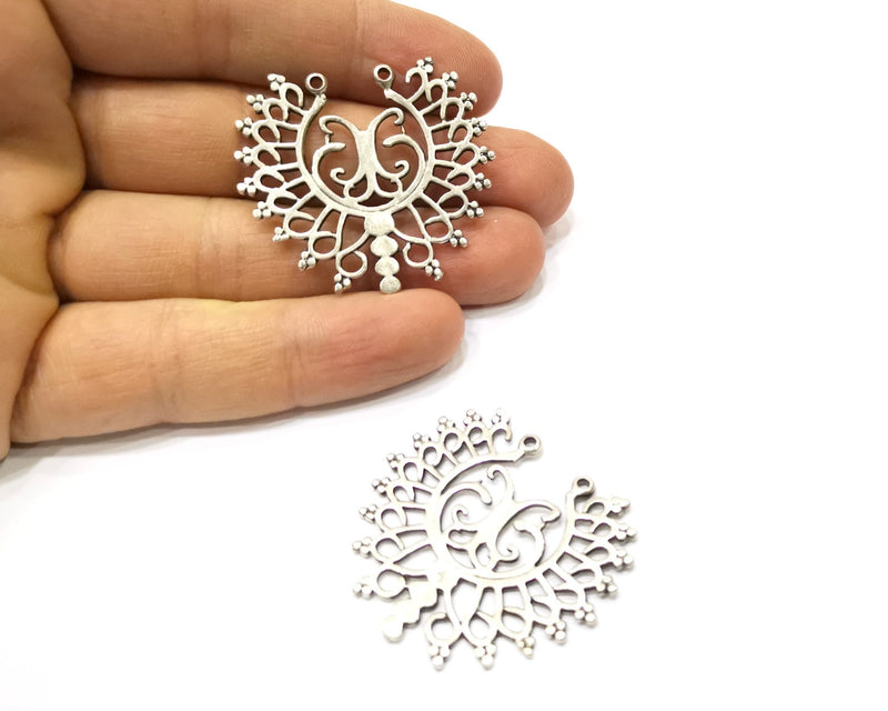 2 Silver Charms Antique Silver Plated Charms (41x37mm)  G16781