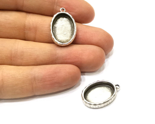 4 Silver Base Blank inlay Blank Pendant Base Resin Blank Mosaic Mountings Antique Silver Plated Metal (18x13 mm oval blank )  G16784