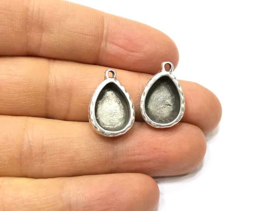 4 Silver Hammered Base Blank inlay Blank Pendant Base Resin Blank Mosaic Mountings Antique Silver Plated Metal (14x10mm blank )  G16787