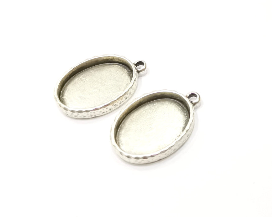 2 Silver Hammered Base Blank inlay Blank Pendant Base Resin Blank Mosaic Mountings Antique Silver Plated Metal (25x18mm blank )  G16788