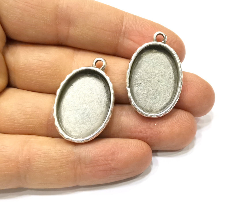 2 Silver Hammered Base Blank inlay Blank Pendant Base Resin Blank Mosaic Mountings Antique Silver Plated Metal (25x18mm blank )  G16788