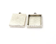 2 Silver Hammered Base Blank inlay Blank Pendant Base Resin Blank Mosaic Mountings Antique Silver Plated Metal (20x20mm blank )  G16789