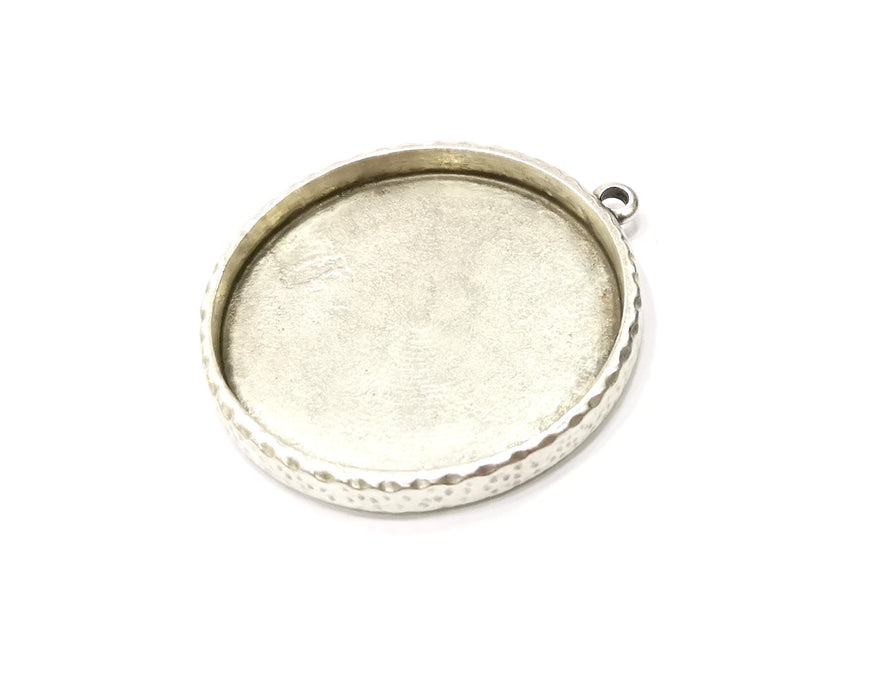 Silver Hammered Base Blank inlay Blank Pendant Base Resin Blank Mosaic Mountings Antique Silver Plated Metal (40mm blank )  G17486