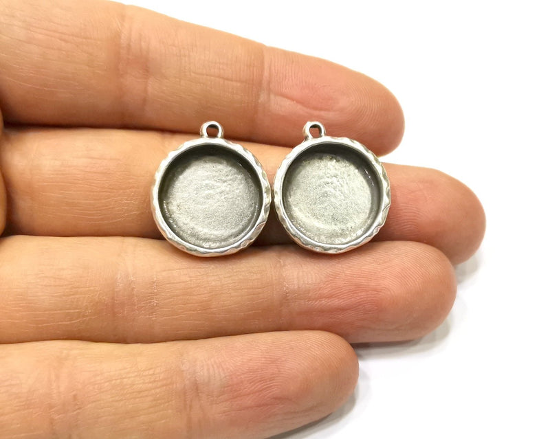4 Silver Hammered Base Blank inlay Blank Pendant Base Resin Blank Mosaic Mountings Antique Silver Plated Metal (16mm blank )  G16794