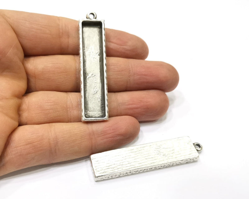 2 Silver Hammered Base Blank inlay Blank Pendant Base Resin Blank Mosaic Mountings Antique Silver Plated Metal (50x10 mm blank )  G17134