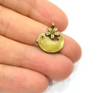 10 Bird and Flower Charms Antique Bronze Charm Antique Bronze Findings (20x16mm) G12397