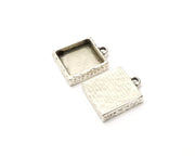 2 Silver Hammered Base Blank inlay Blank Pendant Base Resin Blank Mosaic Mountings Antique Silver Plated Metal (16x16mm blank )  G16805