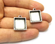 2 Silver Hammered Base Blank inlay Blank Pendant Base Resin Blank Mosaic Mountings Antique Silver Plated Metal (16x16mm blank )  G16805