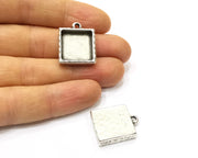 2 Silver Hammered Base Blank inlay Blank Pendant Base Resin Blank Mosaic Mountings Antique Silver Plated Metal (16x16mm blank )  G16805