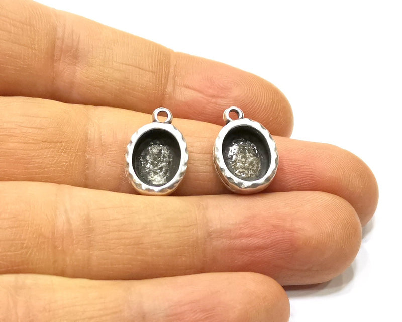 4 Silver Base Blank inlay Blank Pendant Base Resin Blank Mosaic Mountings Antique Silver Plated Metal (10x8 mm oval blank )  G16817