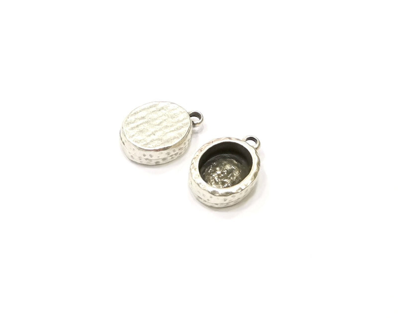 4 Silver Base Blank inlay Blank Pendant Base Resin Blank Mosaic Mountings Antique Silver Plated Metal (10x8 mm oval blank )  G16817