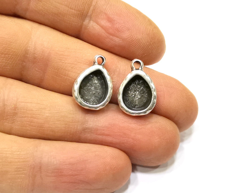 4 Silver Hammered Base Blank inlay Blank Pendant Base Resin Blank Mosaic Mountings Antique Silver Plated Metal (10x8mm blank )  G16831