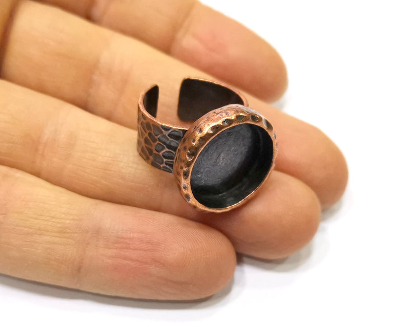 Copper Ring Blank Setting Cabochon Base inlay Ring Backs Mounting Adjustable Ring Base Bezel (16mm blank) Antique Copper Plated G16835