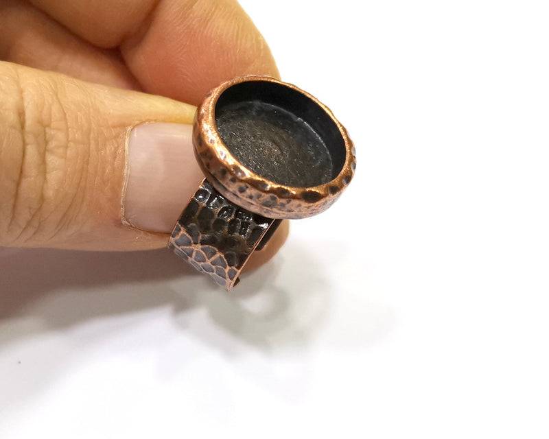 Copper Ring Blank Setting Cabochon Base inlay Ring Backs Mounting Adjustable Ring Base Bezel (16mm blank) Antique Copper Plated G16835