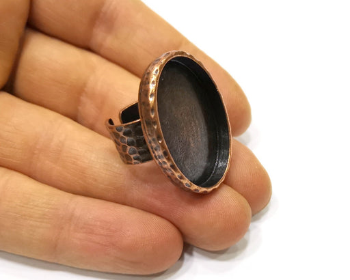 Copper Ring Blank Setting Cabochon Base inlay Ring Backs Mounting Adjustable Ring Base Bezel (30x22mm blank) Antique Copper Plated G16838