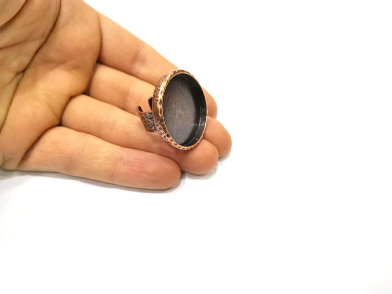 Copper Ring Blank Setting Cabochon Base inlay Ring Backs Mounting Adjustable Ring Base Bezel (30mm blank) Antique Copper Plated G16846
