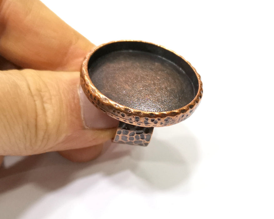 Copper Ring Blank Setting Cabochon Base inlay Ring Backs Mounting Adjustable Ring Base Bezel (30mm blank) Antique Copper Plated G16846