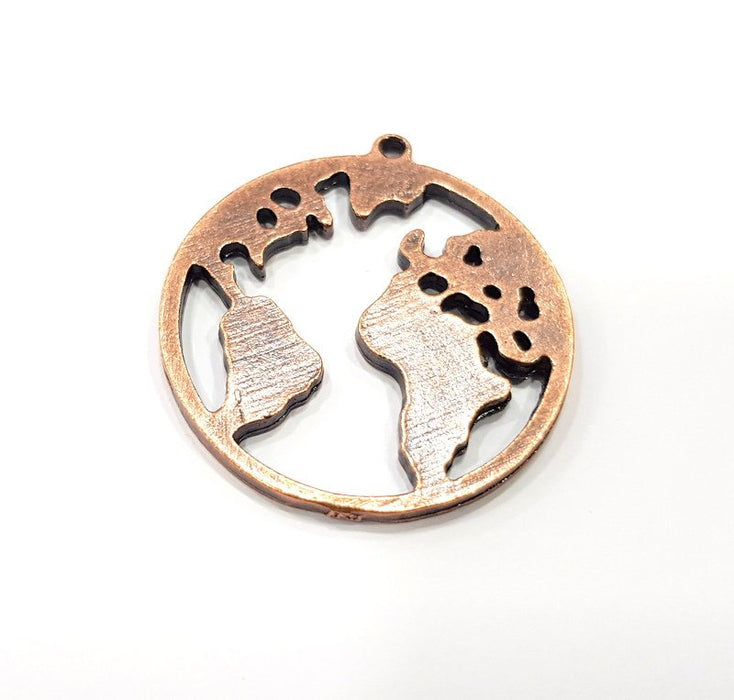 2 World Charm Antique Copper Plated Metal (34mm) G15937