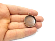 2 Copper Pendant Blank Resin Base Hammered Cabochon Blank Mosaic inlay Necklace Mountings Antique Copper Plated Metal (25 mm blank)  G15938