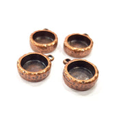 4 Copper Pendant Blank Resin Base Hammered Cabochon Blank Mosaic inlay Necklace Mountings Antique Copper Plated Metal (10 mm blank)  G15940