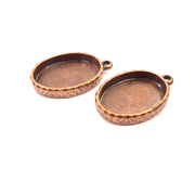 2 Copper Pendant Blank Resin Base Hammered Cabochon Blank Mosaic inlay Necklace Mountings Antique Copper Plated Metal(25x18 mm blank) G15943