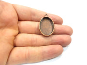 2 Copper Pendant Blank Resin Base Hammered Cabochon Blank Mosaic inlay Necklace Mountings Antique Copper Plated Metal(25x18 mm blank) G15943
