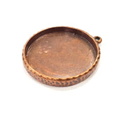 Copper Pendant Blank Resin Base Hammered Cabochon Blank Mosaic inlay Necklace Mountings Antique Copper Plated Metal (35 mm blank)  G15944
