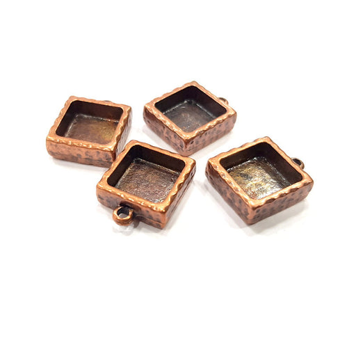 4 Copper Pendant Blank Resin Base Hammered Cabochon Blank Mosaic inlay Necklace Mountings Antique Copper Plated Metal(10x10mm blank)  G15946