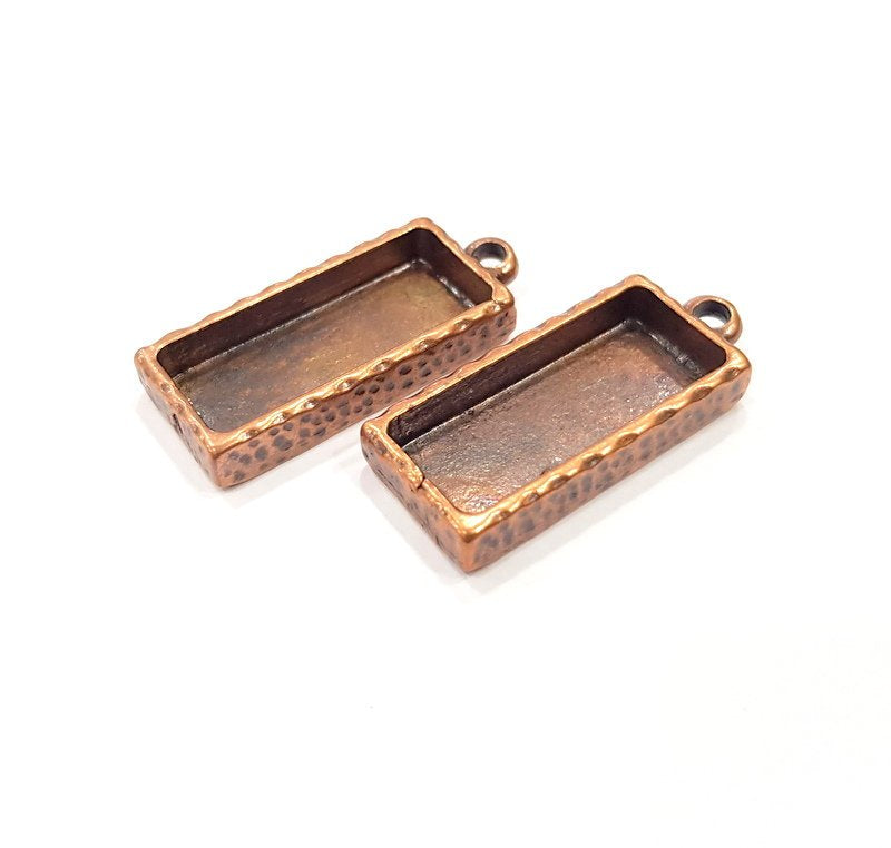 2 Copper Pendant Blank Resin Base Hammered Cabochon Blank Mosaic inlay Necklace Mountings Antique Copper Plated Metal(25x10mm blank)  G15949