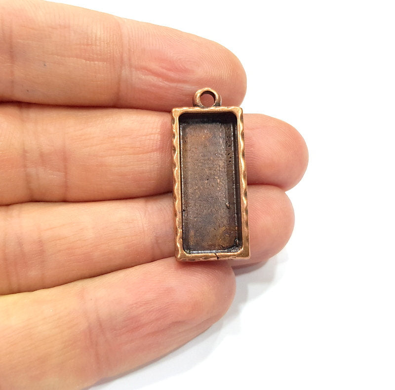 2 Copper Pendant Blank Resin Base Hammered Cabochon Blank Mosaic inlay Necklace Mountings Antique Copper Plated Metal(25x10mm blank)  G15949