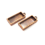2 Copper Pendant Blank Resin Base Hammered Cabochon Blank Mosaic inlay Necklace Mountings Antique Copper Plated Metal(25x10mm blank)  G15949